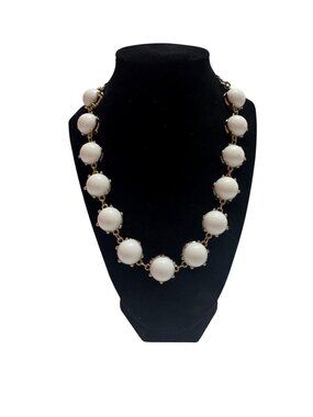 Vintage Gold-Plated Necklace With Large White Bead Accents Adjustable Length